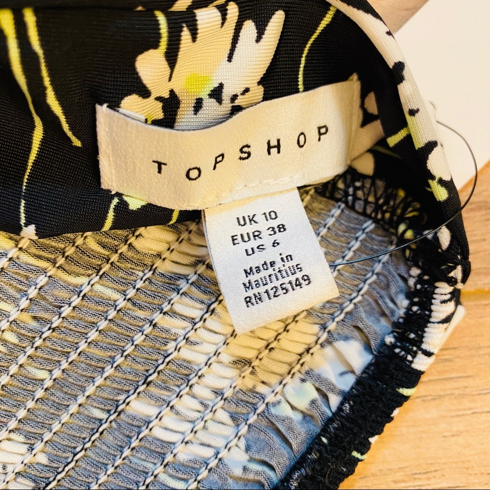 Topshop Bando Top Black Daisy Pattern Size 6 - Picture 4 of 4